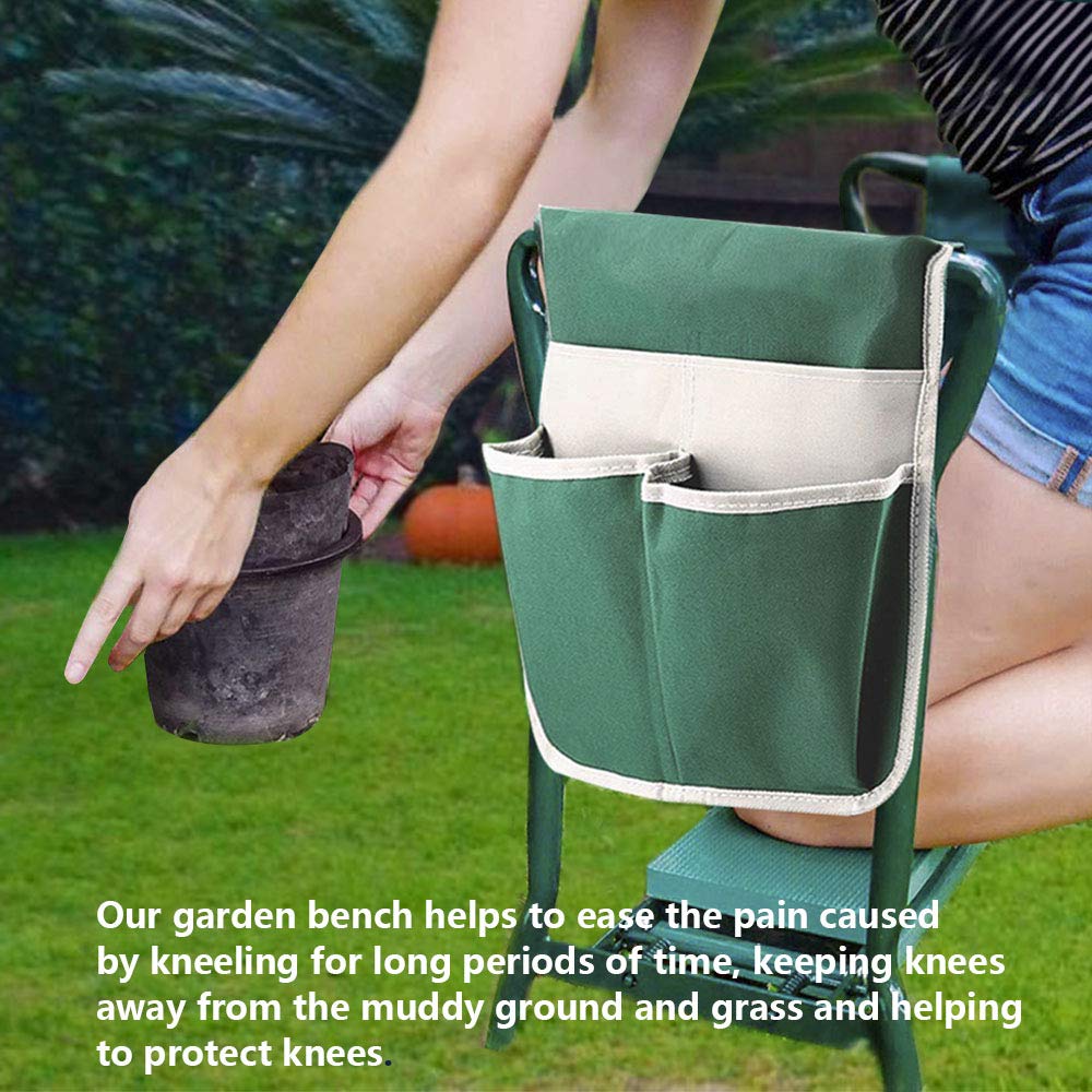 Garden Kneeler and Seat Stool Heavy Duty Garden Folding Bench with Large Tool Pocket and Soft EVA Kneeling Pad for Gardening Lovers