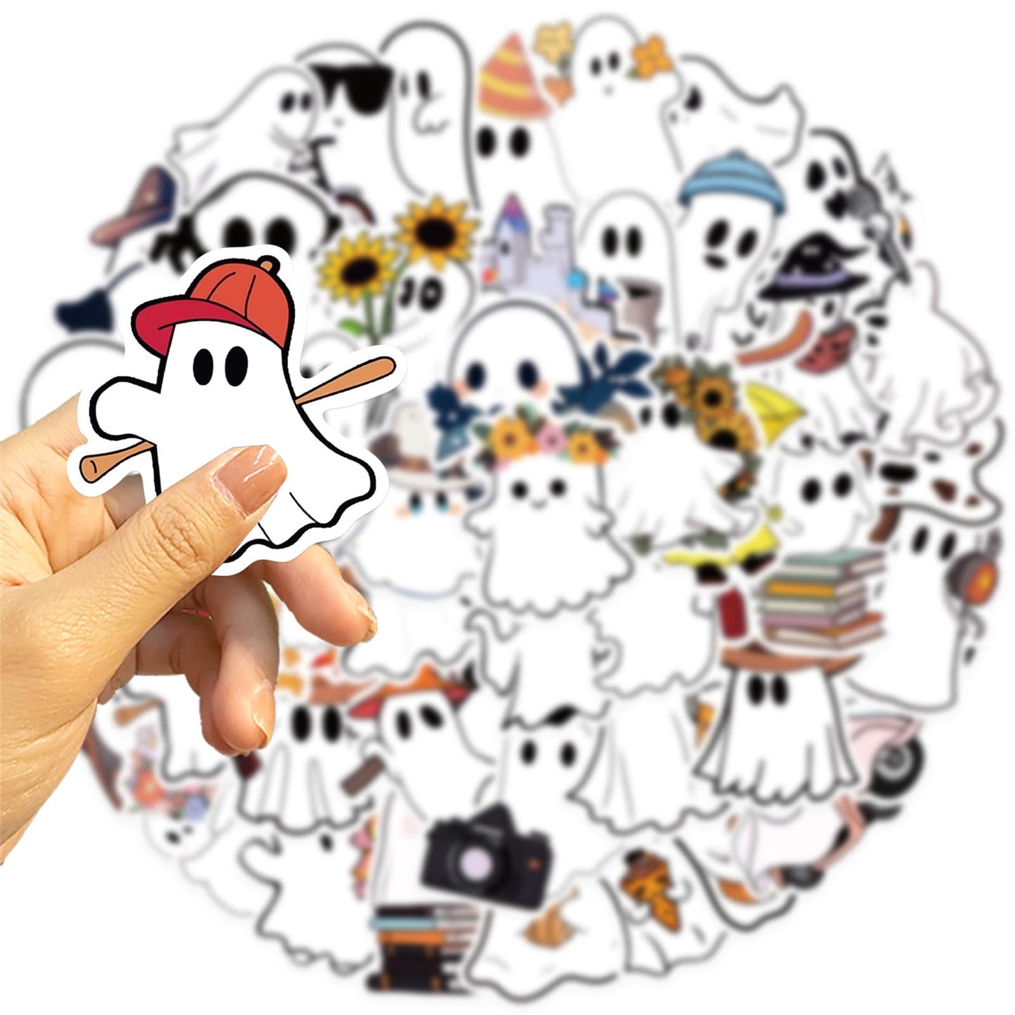 50pcs Cute Cartoon Ghost Stickers for Kids Teens,Halloween Decorative Sticker Vinyl Waterproof Stickers for Skateboard Laptop Luggage Fridge DIY Decal (Ghost)