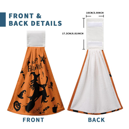 Happy Halloween Hanging Hand Towels Set of 2 for Bathroom Witch Castle Spider Web Kitchen Towels with Hanging Loop Orange and Black Holiday Dish Towel Soft Absorbent Fingertip Fast Dry Bath Towels