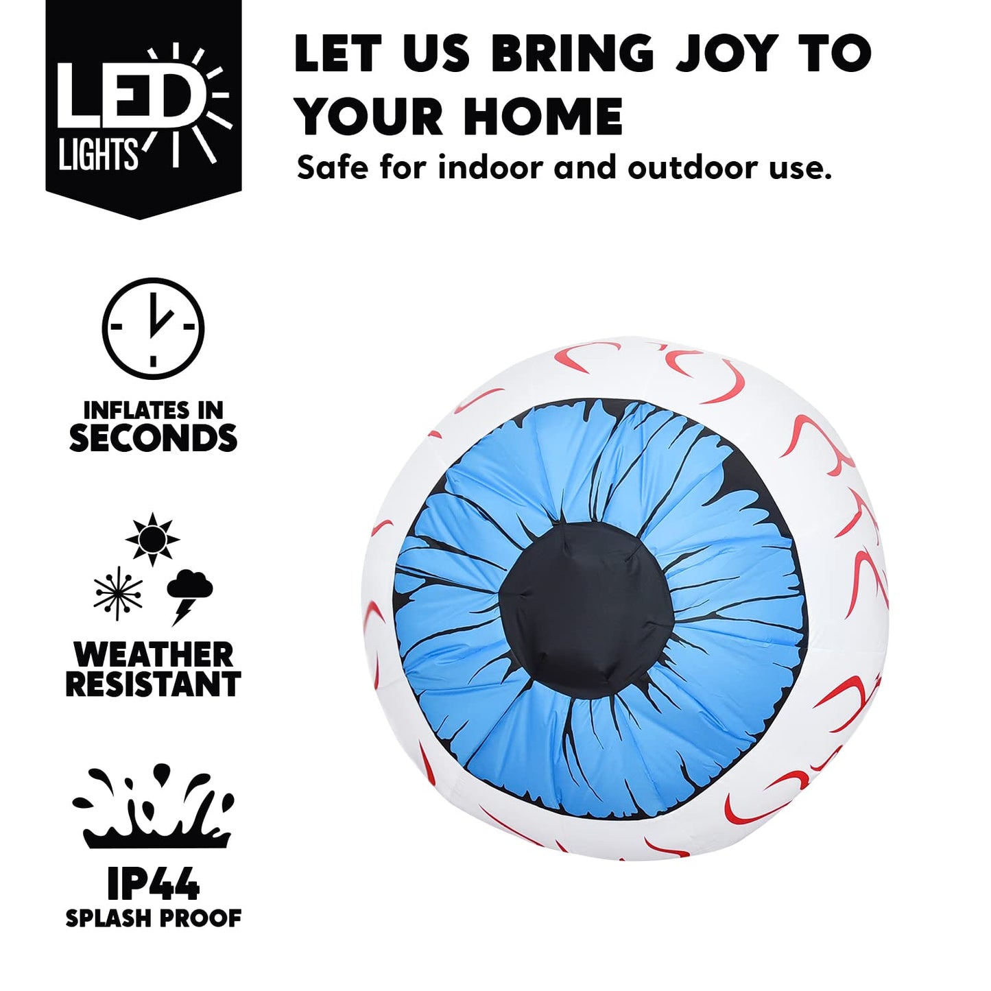 Joiedomi 3Ft Halloween Inflatable Large Set of Eyes, Light Up Eyeball with Build-in LEDs, Blow Up Inflatable for Halloween Party Indoor, Outdoor, Yard, Garden, Lawn Decorations for Yard (Blue)