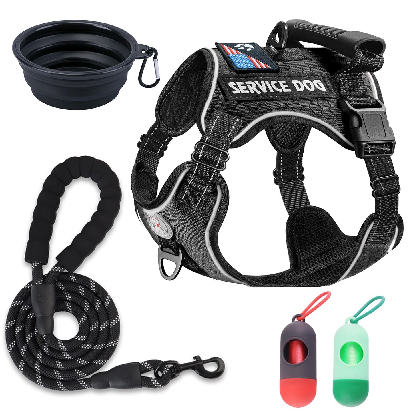 Cymiler Service Dog Vest,No-Pull Dog Harness and Leash Set,Adjustable Oxford Reflective Service Dog Vest Harness with Handle for Outdoor Walking Training,Easy Control for Small Medium Large Dogs