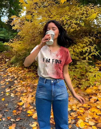 Generic Its Ok It'S Not My Blood Shirt I'M Fine It'S Not My Blood Hoodie Ladies' Halloween Bloody Print Dress Funny Letter Print Shirt Graphic Casual Top Fun Gift, Medium