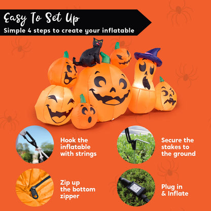 Joiedomi 6 FT Long Halloween Inflatable Outdoor Decorations, Pumpkin Blow Up Yard Decorations, 7 Pcs Inflatable Pumpkin for Outside with Witch's Cat with Build-in LEDs for Halloween Decor