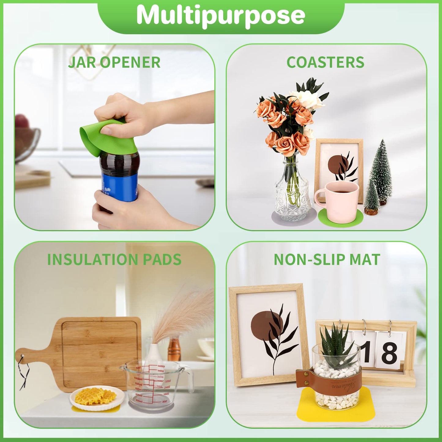 Leezmark 6 Pcs Jar Opener, Rubber Jar Grippers Multi-function Silicone Jar Gripper Pads Bottle Lid Opener Jar Openers for Seniors with Arthritis Weak Hands (6 Colors)