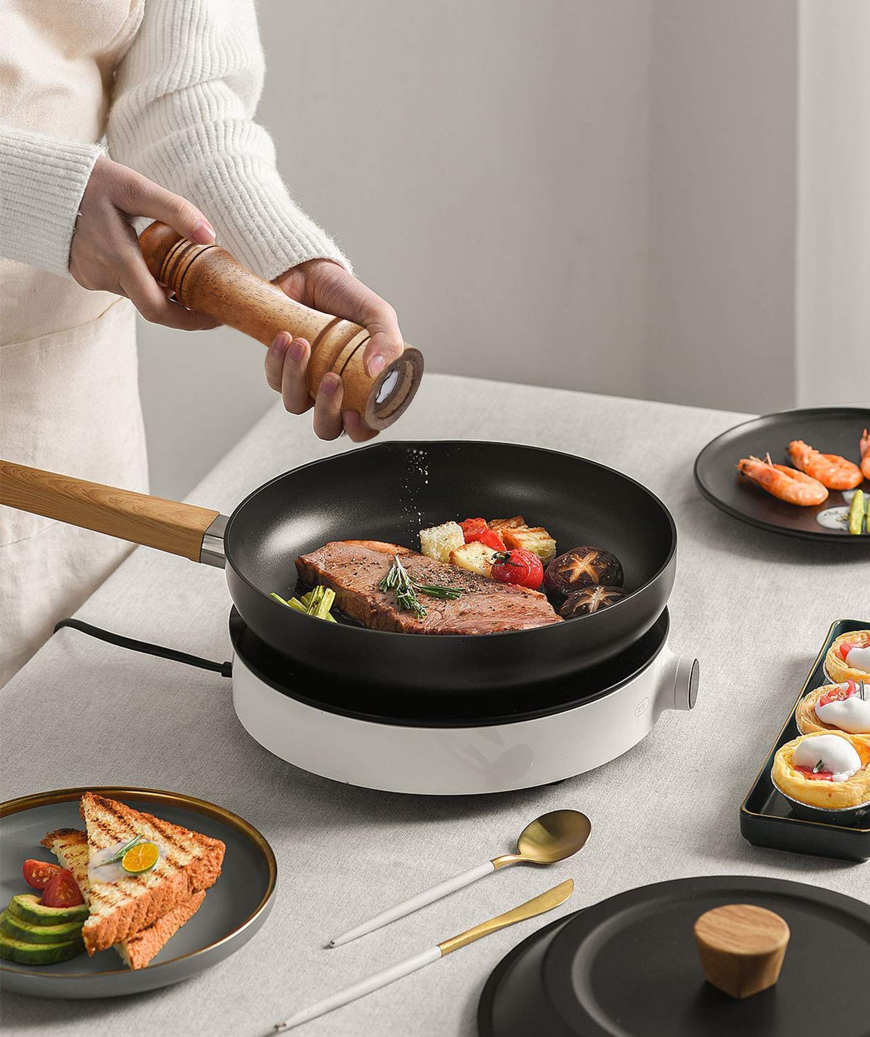 Gulex® Wood Pepper Grinder Pepper Mill,Adjustable Coarseness 8 Inch Wooden Peppermill, Ceramic Grinding Mechanism Salt Mill Refillable (1 pack)