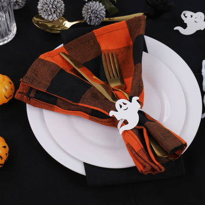 Ghost Napkin Rings Set of 12, White and Black Ghost Napkin Buckle for Halloween Holiday Birthday Party Decoration