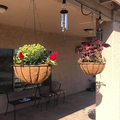 JFFLYIT Metal 10 inch Round Planter, 4 Pack Hanging Wire Basket with Coco Fiber Liners, for Outdoor Plants Decoration