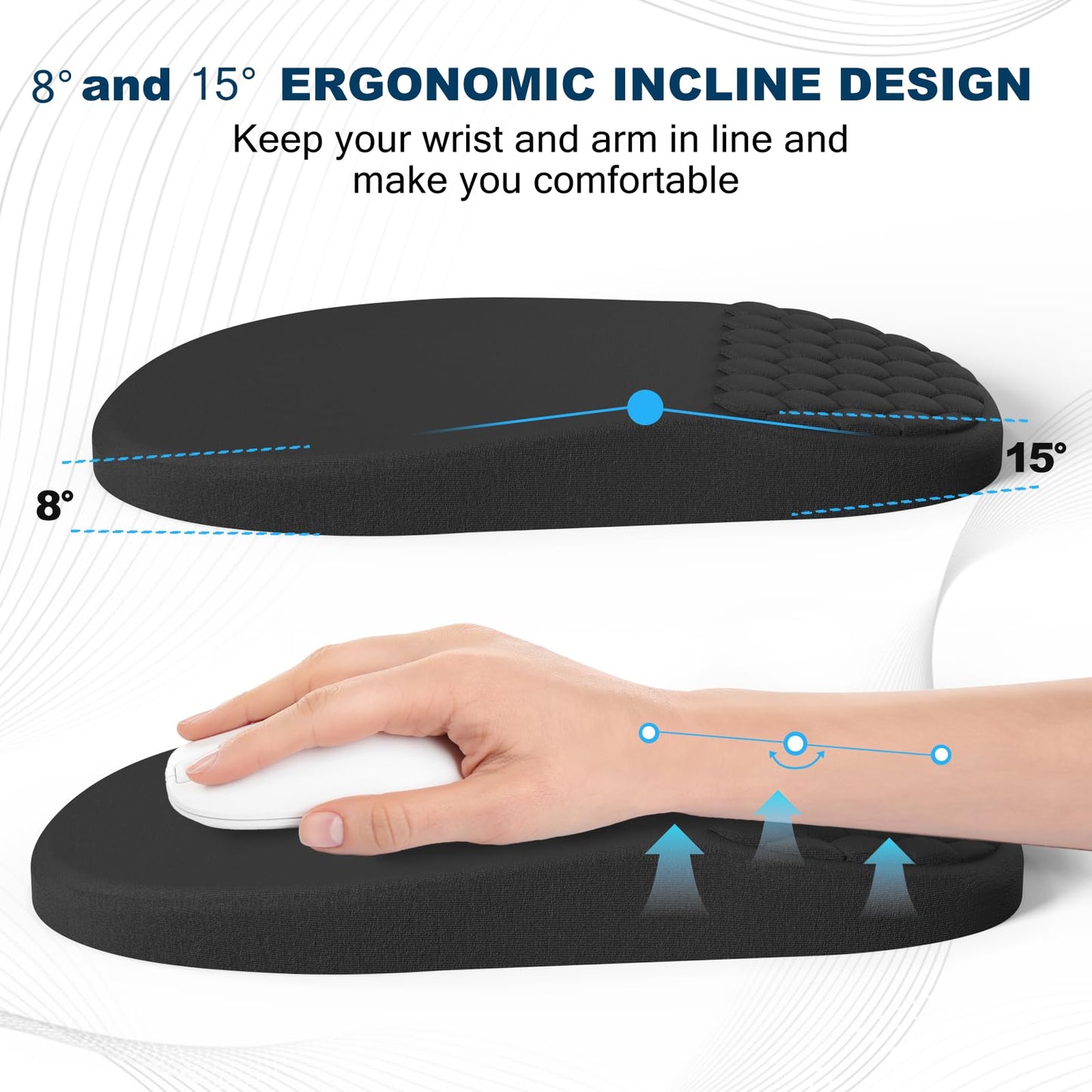 Hasinart Ergonomic Mouse Pad and Keyboard Wrist Rest with Massage Design, Space-Saving Mouse Pad Wrist Support, Memory Foam Wrist Rest with Non-Slip PU Base for Computer Desk, Black