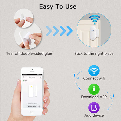 Tuya WiFi Door Sensor: Wireless Security Alarm, Compatible with Alexa, Google Home, Siri - Smart Door Sensor for Home Business Security (1 Pack)