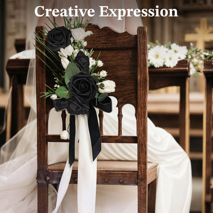 JOHOUSE 30PCS Black Fake Roses, Halloween Decor Artificial Flowers with Stems for Wedding Bouquets Party and Gothic Decoration