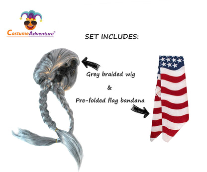 Costume Adventure Gray Braided Hippie Wig for Men Grey 60s Hippie Dude Wig With Hippy American Flag Headband - One Size