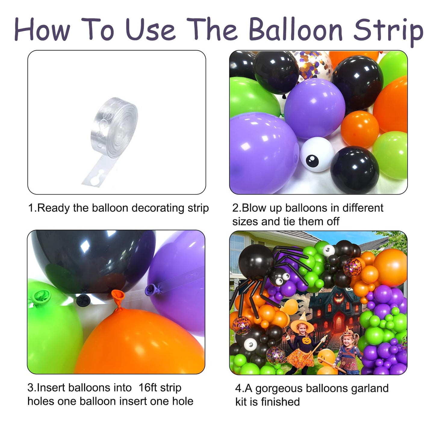 116Pcs Halloween Balloons Black Orange Purple Green Latex Balloons Eye Balloons with BOO Foil Balloon for Halloween Party Decorations