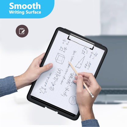 Clipboard with Storage, 8.5 x 11 Storage Clip Board with Low Profile Clip, Heavy Duty Nursing Foldable, Suitable for Classroom, Teacher, Coaches, Office School Supply(Black)