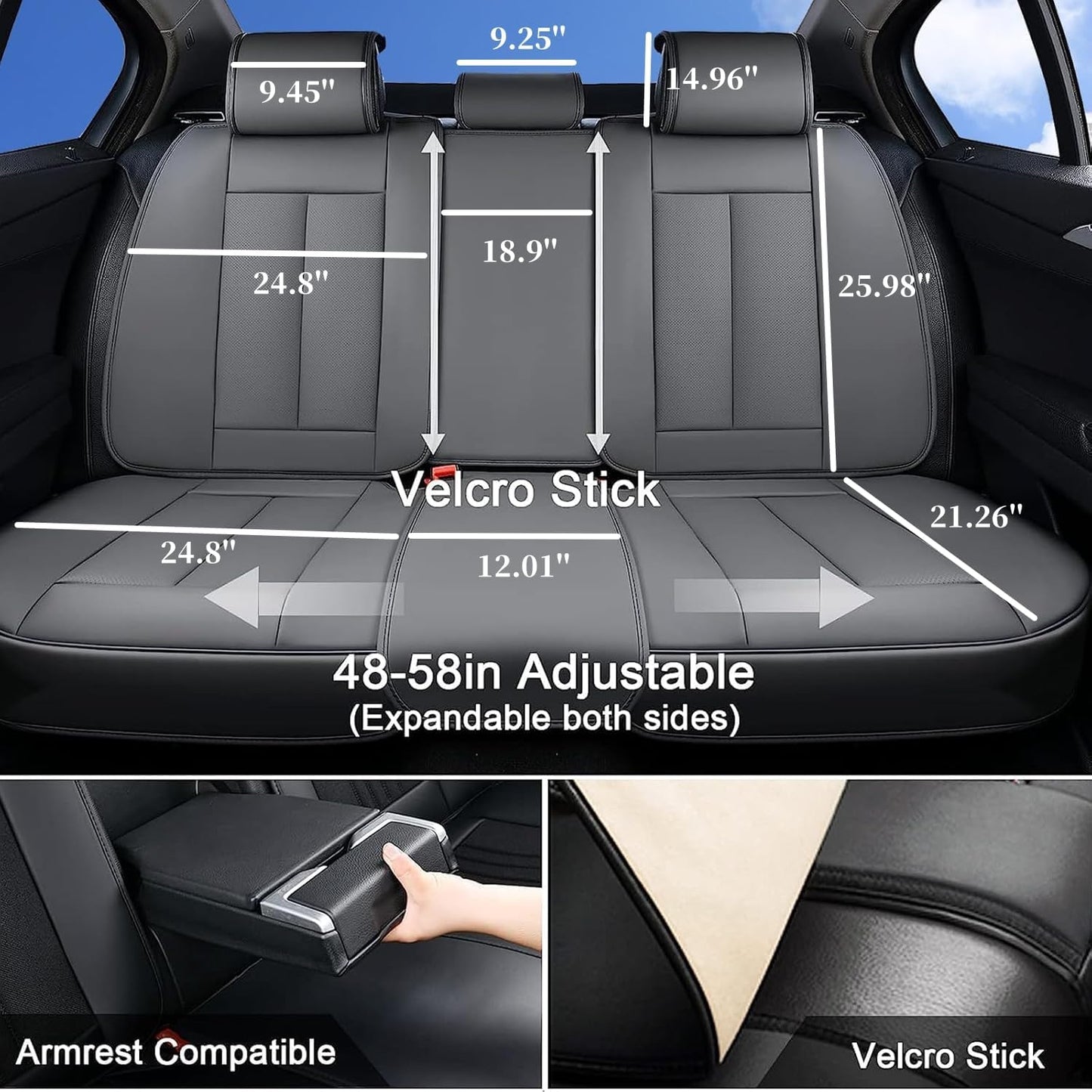 Coverado Car Seat Covers Full Set, Seat Covers for Cars, Gray Car Seat Protector Waterproof, Nappa Leather Car Seat Cushion, Car Seat Covers Front Seats and Back Fit for Most Cars