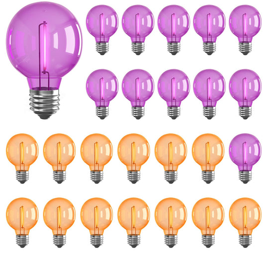 Abeja G40 Purple Orange LED Replacement Bulbs, 0.6W Halloween Bulb Shatterproof Waterproof Outdoor String Lights Bulb for Indoor Outdoor Halloween Patio String Lights, 25 Pack