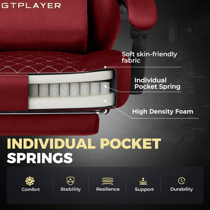 GTRACING Gaming Chair Fabric with Footrest, Big and Tall Game Chair High Back Computer Office Chair with Lumbar Support for Adults, Ergonomic Swivel Games Chair with Pocket Spring Cushion Gaming Red