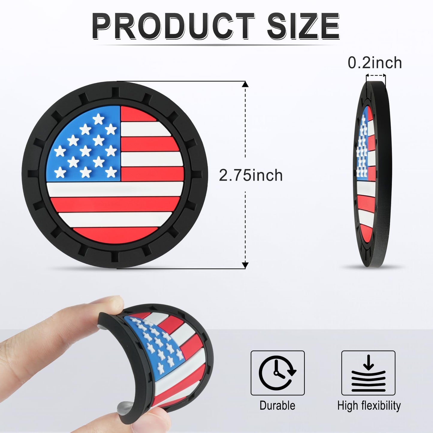 JUSTTOP Car Cup Holder Coaster,American Flag Non-Slip Insert Car Cup Coaster,Car Accessories Interior for Women and Man,4 Pack Multicolour