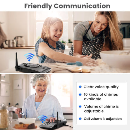 Hands-Free Intercoms Wireless for Home Business, Wuloo Upgrade Two Way Audio Intercom System for Elderly, Full Duplex Room to Room Intercom with 5280 ft Range Clear Sound Anti-Interference, Pack of 2