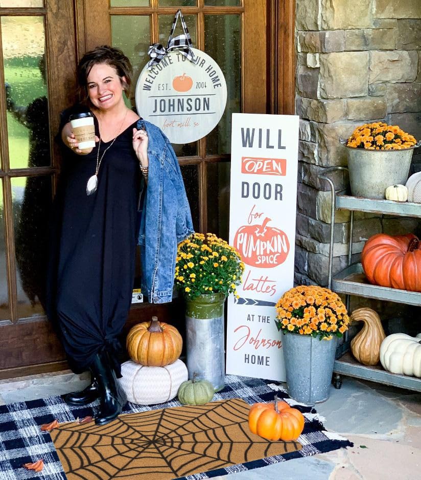 Halloween-Decor Spider-Web Welcome-Doormat for Outdoor-Entrance - Non-Slip Backing Coir-Front-Door-Mat 17x30 inch Fall-Holiday-Door-Mat