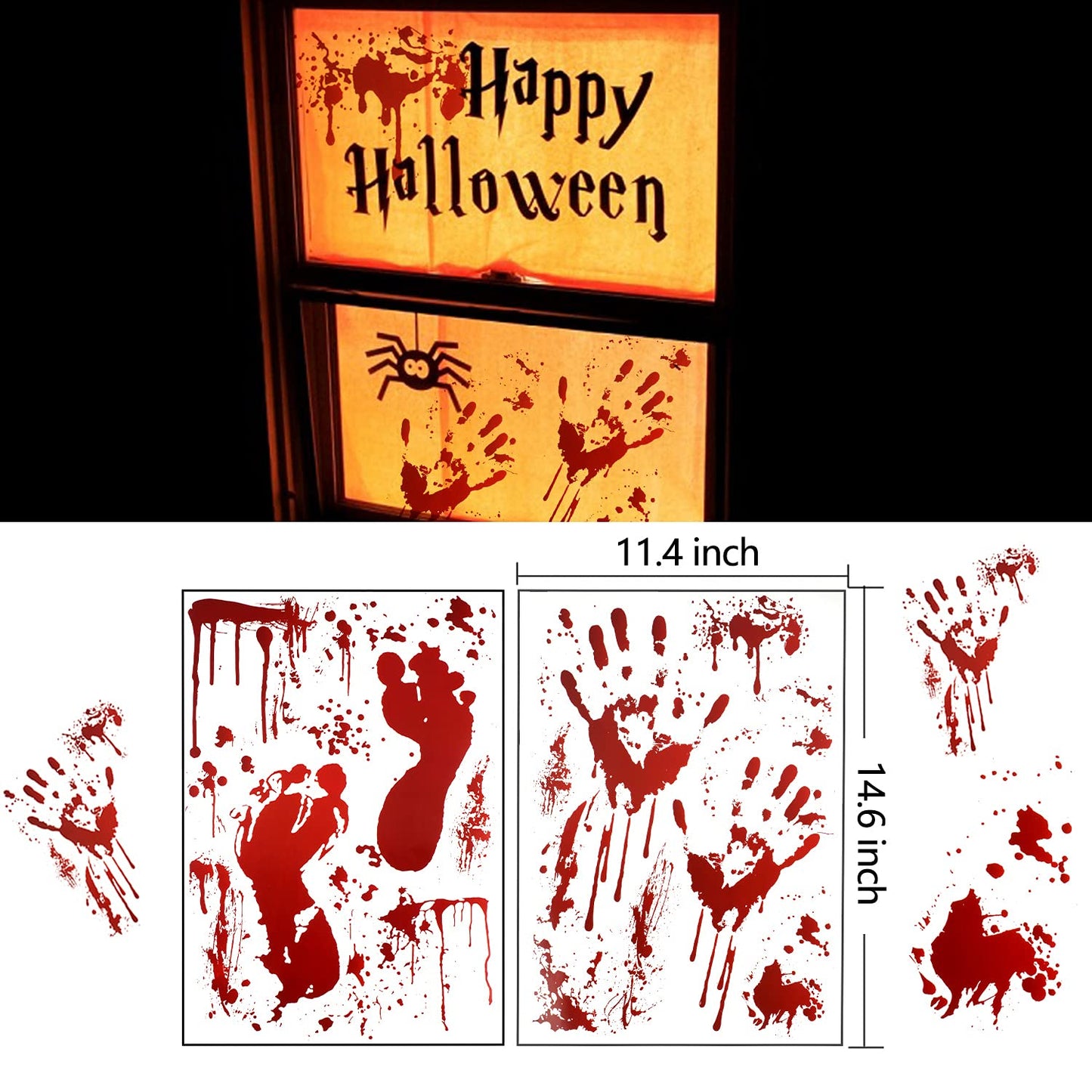 159 PCS Halloween Decorations, 8 Sheets Terror Bloody Handprint Footprint Window Stickers, 8 Sheets Tattoo Stickers, Halloween Party Indoor/Outdoor Decoration,Spooky Wall Decal and Floor Stickers