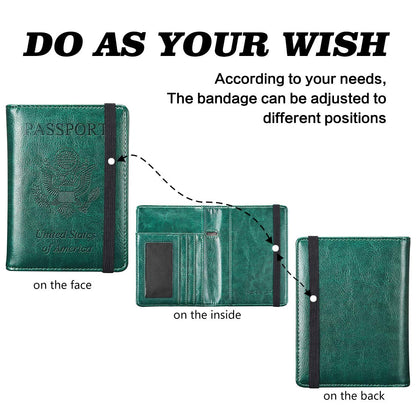 HerriaT Leather Passport Holder Cover Case RFID Blocking Travel Wallets Card Case for Women Men(Blackish green)