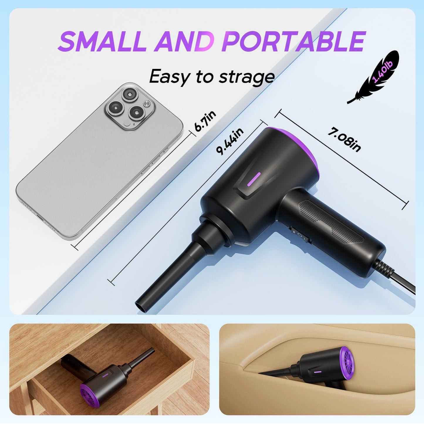 Goweto Electric Air Duster - Air Blower - Multi-Use Compressed Air Duster for Keyboard- Computer and PC - 5.74 oz Powerful Motor