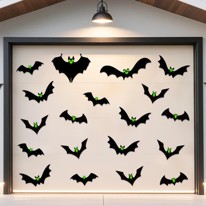 24pcs Halloween Decorations Outdoor Magnetic Bats for Garage Door Decorations with Glowing Eye Stickers Fridge Car Decor