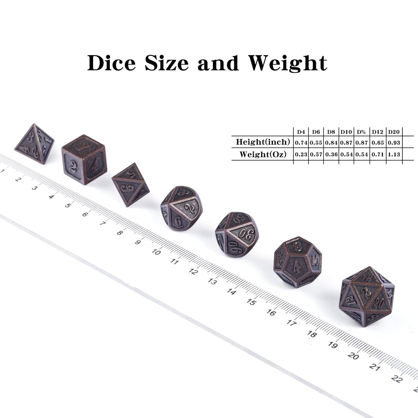 D&D Metal Dice Set, DNDND 7PCS Metallic Ancient Copper Dice with Metal Case for DND Dungeons and Dragons Table Games Roly Playing Rolling