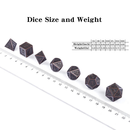 D&D Metal Dice Set, DNDND 7PCS Metallic Ancient Copper Dice with Metal Case for DND Dungeons and Dragons Table Games Roly Playing Rolling