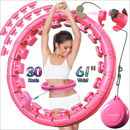 Leann L!fe U1-30 Knots Waist 19"- 61”, Magnetic Lock Smart Weighted Hula Hoop for Adults Weight Loss, Infinity Hoop Plus Size, Children Adult Home Outdoors, Fitness Exercise, Abdominal Toner, Pink
