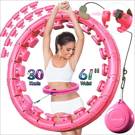 Leann L!fe U1-30 Knots Waist 19"- 61”, Magnetic Lock Smart Weighted Hula Hoop for Adults Weight Loss, Infinity Hoop Plus Size, Children Adult Home Outdoors, Fitness Exercise, Abdominal Toner, Pink
