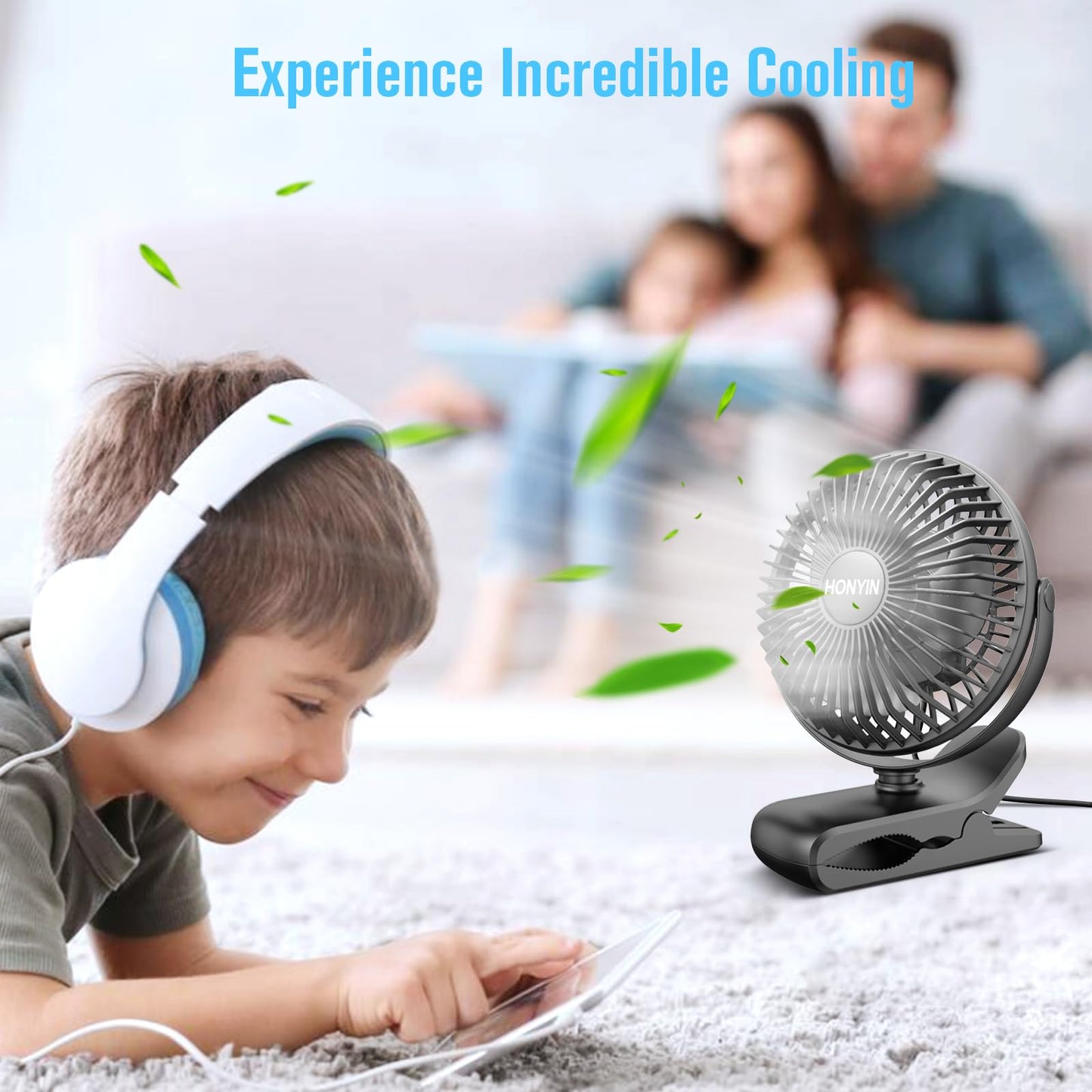 HONYIN 720° Rotation Small Desk & Clip on Fan with Sturdy Clamp, 3 Speeds, Quiet Little Personal Cooling Fan by USB Plug In, for Bedroom Office Desktop Treadmill