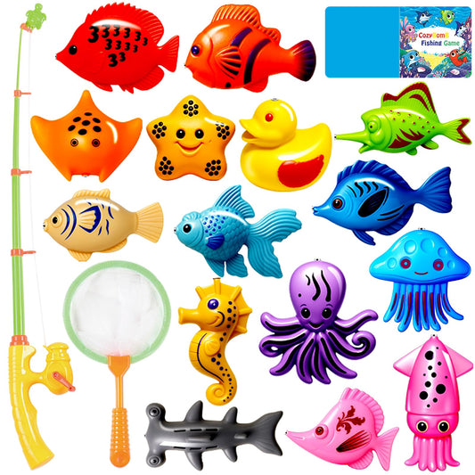 CozyBomB™ Kids Fishing Bath Toys Game | Magnetic Floating Toy Magnet Pole Rod Net, Plastic Floating Fish Toddler Pool Education Teaching and Learning Colors Birthday Age 3 4 5 6 Year