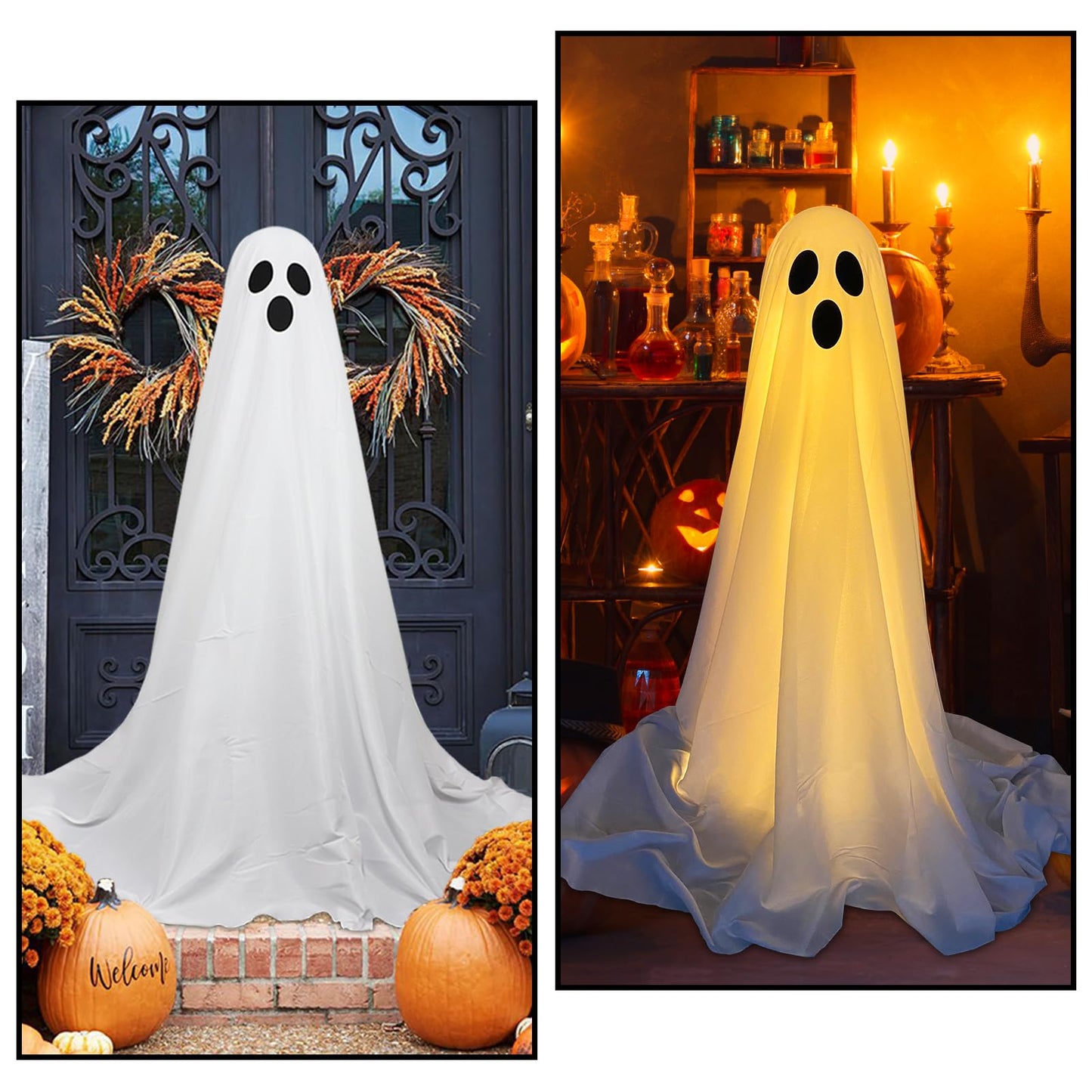 DAZONGE 2 Packs Halloween Decorations Outdoor, Spooky Halloween Ghost Decor with Remote String Lights Battery Operated, Easy to Assemble Ghost Decorations for Front Porch Yard