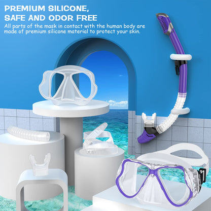 Greatever Dry Snorkel Set,Panoramic Wide View,Anti-Fog Scuba Diving Mask,Professional Snorkeling Gear for Adults