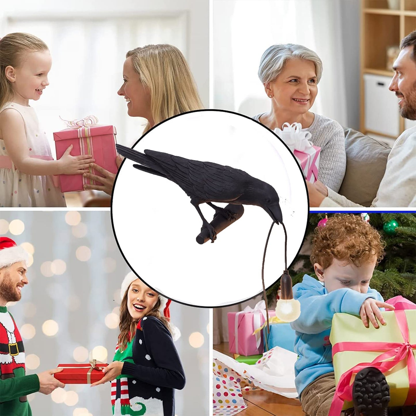 HGomx Raven Desk Lamp, Black Resin LED Bird Lamp for Bedroom/Office/Living Room/Farmhouse Art Deco with Plug (Left)