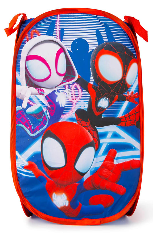 Jay Franco Marvel Spidey & His Amazing Friends Pop Up Hamper - Ghost Spider and Miles Morales Mesh Laundry Basket/Bag with Durable Handles - Storage for Clothes and Toys
