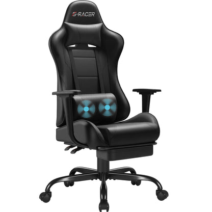 Homall Gaming Chairs, Computer Chair with Footrest and Massage Lumbar Support, Height Adjustable Game Chair with Headrest and Swivel Seat (Black)