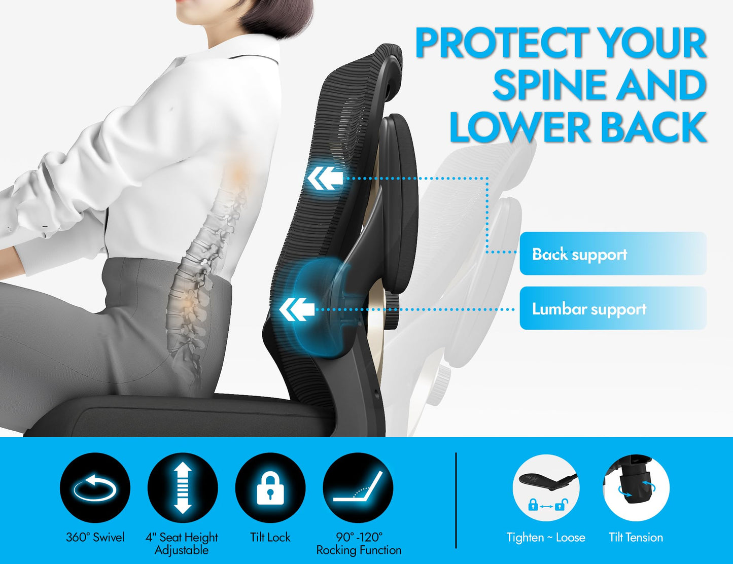 Ergalithic Ergonomic Office Chair - X-Shaped Computer Desk Chair Comfy, Gaming Chair, Office Chair with Lumbar Support, Mesh Office Chairs, Desk Chair for Long Hours(Black Gold)