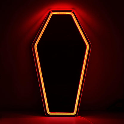 Kavaas Neon Coffin Mirror 16.9" x 9.6", Gothic LED Light Mirror Sign for Gothic Room Decor, Living Room, Bedroom, Bar - Best Gifts for Goth Lovers, Halloween Neon Signs Wall Art, Christmas