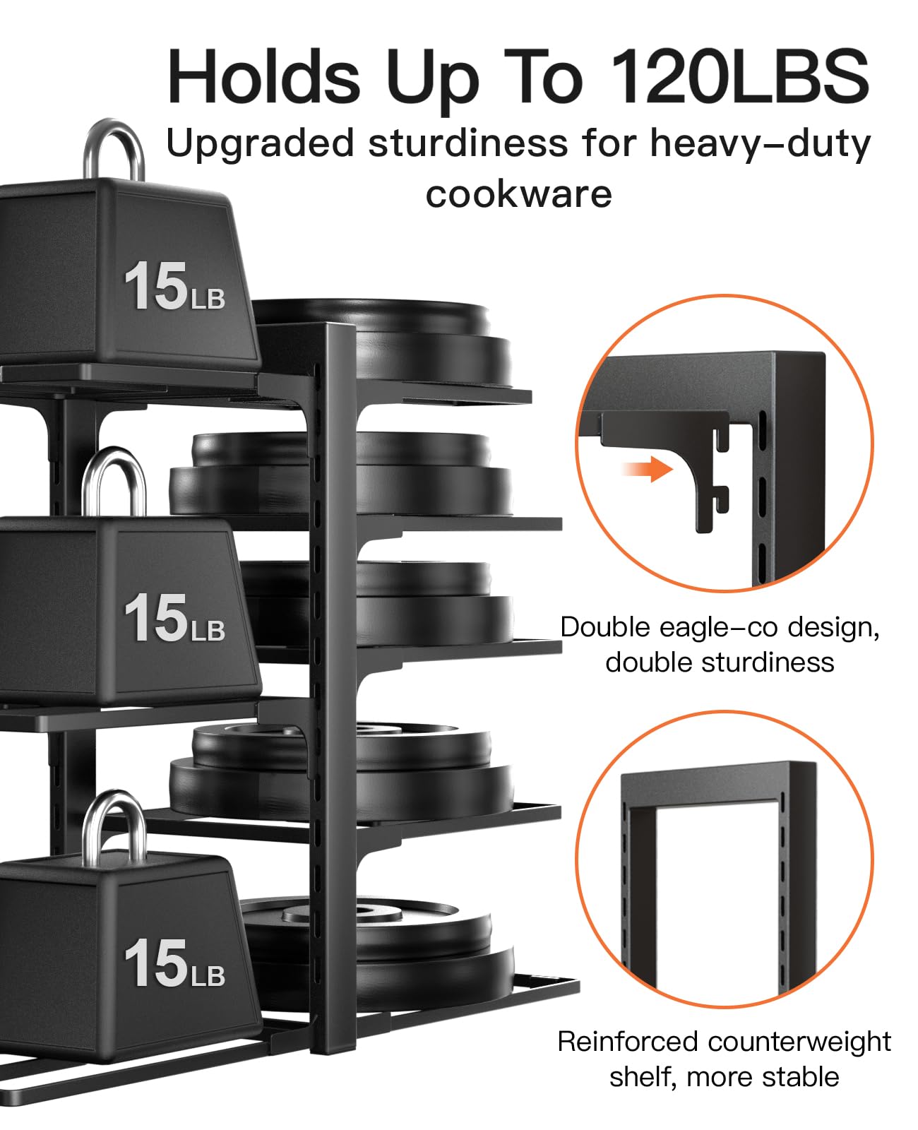 ORDORA Pots and Pans Organizer for Cabinet 16.61'' Height, 8 Tier Pot Organizers Rack with 3 DIY Methods, Adjustable Pan Organizer under Cabinet Kitchen Organization and Storage