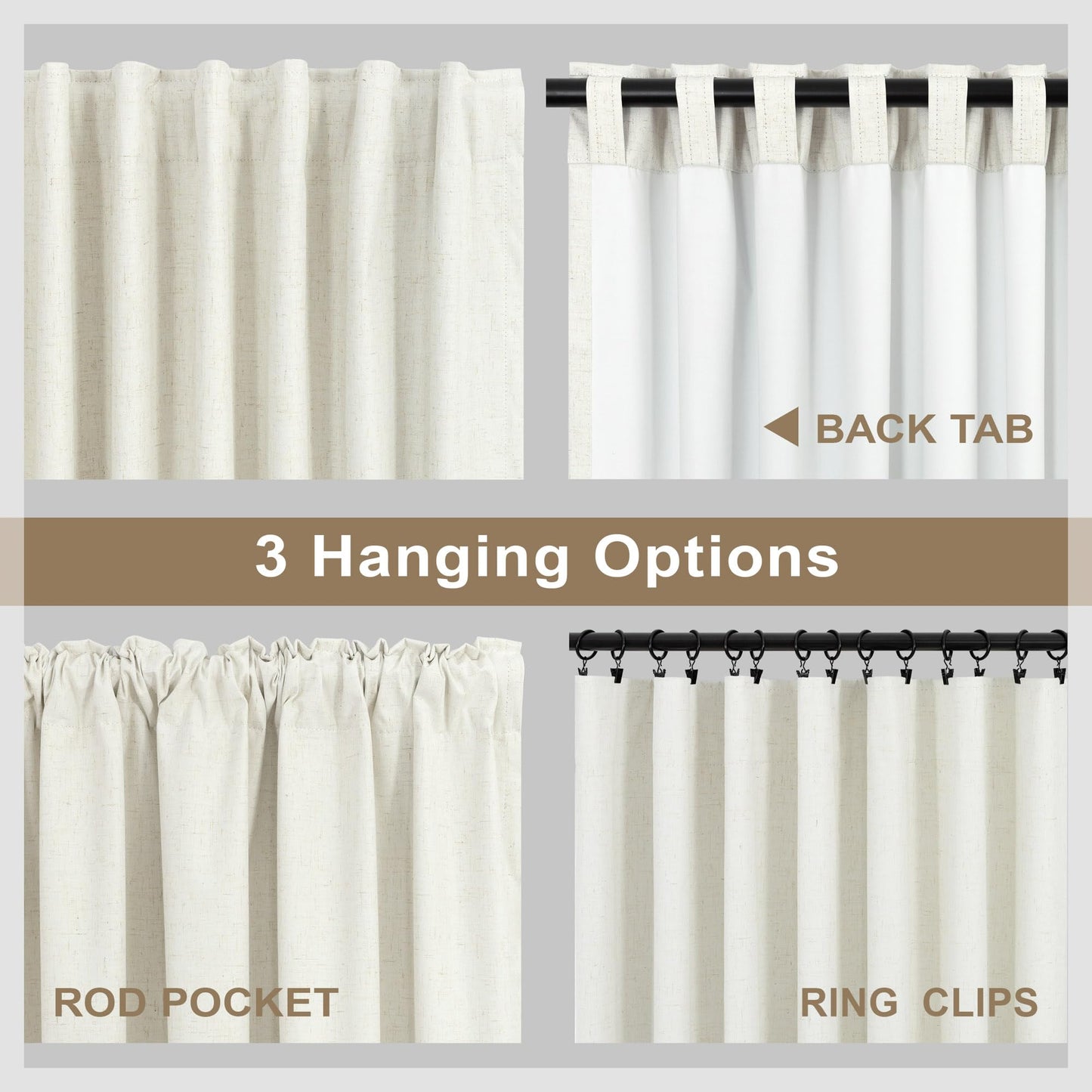 Cream Linen Blackout Curtains 84 Inch Long 2 Panel Set Back Tab Thermal Insulated Light Blocking Curtain for Living Room Black Out Drapes for Bedroom Neutral Rustic Farmhouse 52x84 Length Ivory White