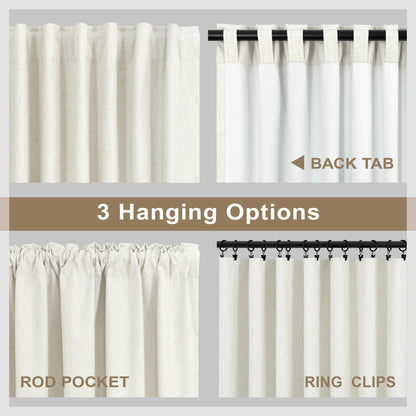Cream Linen Blackout Curtains 84 Inch Long 2 Panel Set Back Tab Thermal Insulated Light Blocking Curtain for Living Room Black Out Drapes for Bedroom Neutral Rustic Farmhouse 52x84 Length Ivory White