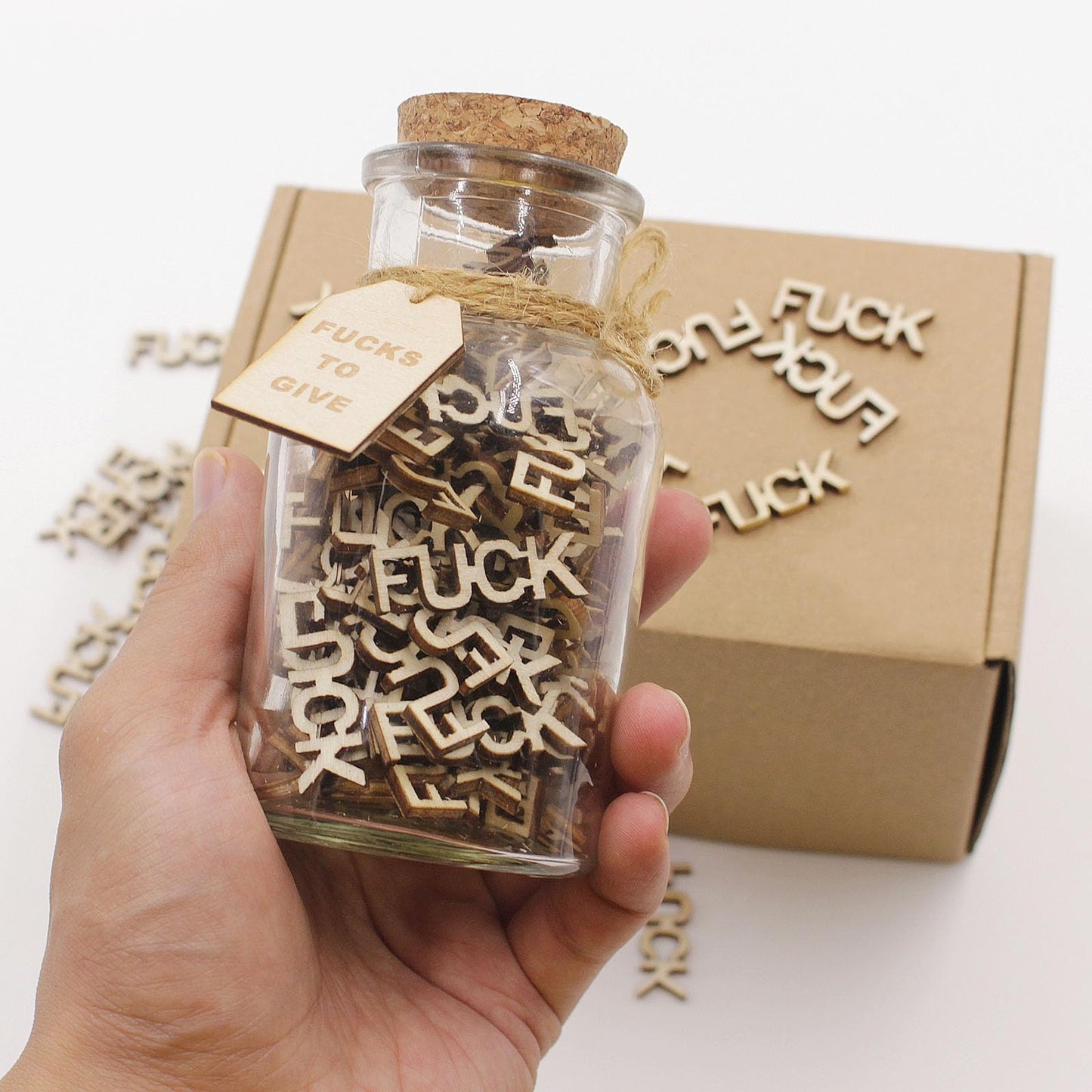 fuc k jar（5oz）Gift Jar,Fuc ks to Give,Fuc k Wooden Cutout Letter Piece Bad Mood Vent Spoof Birthday Day,Holiday, Thanksgiving Christmas Gifts to Friend,gag Funny Gift