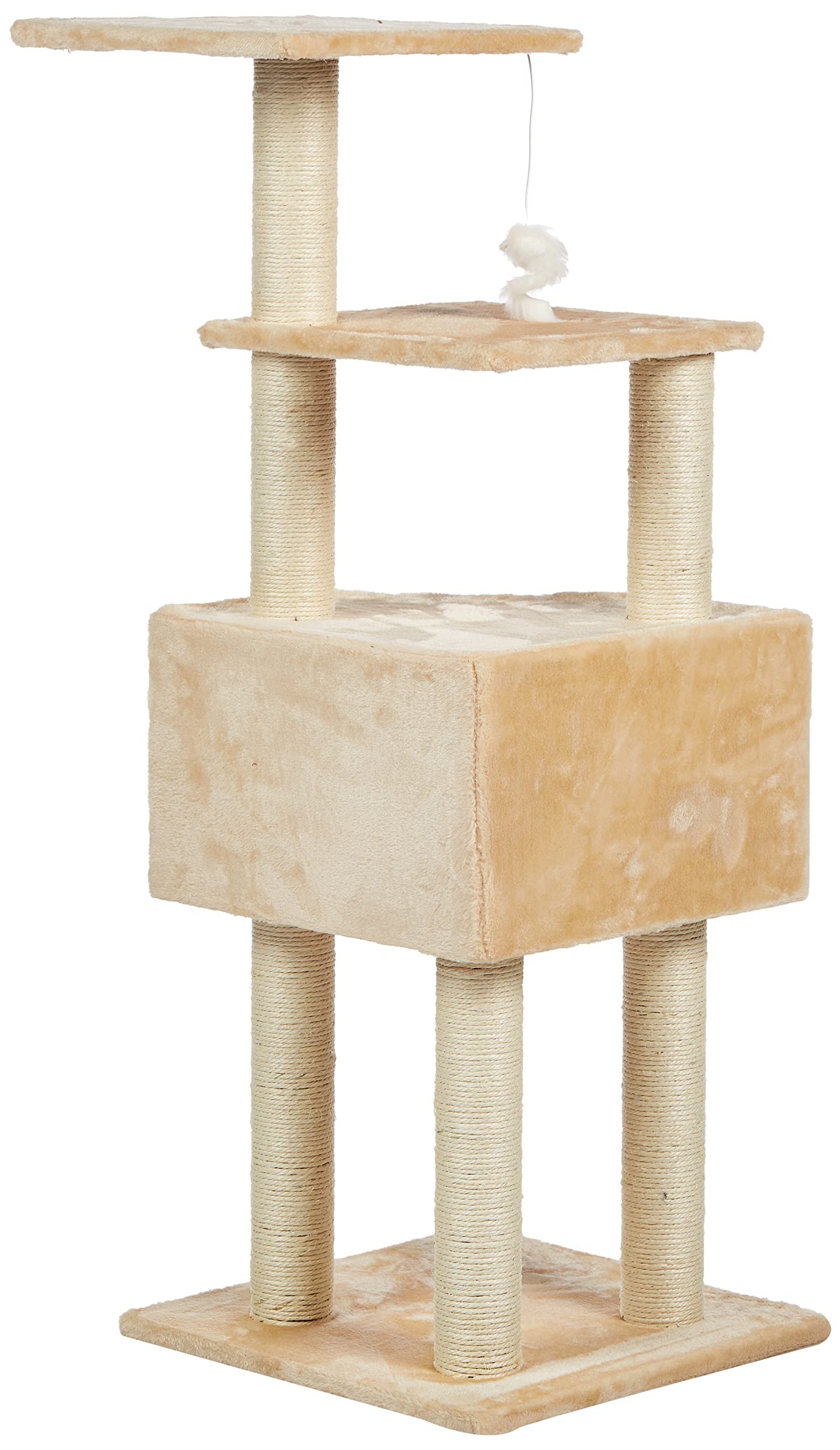 Go Pet Club 51" FULL Sisal Covered Scratching Posts Corner Cat Tree Kitty Tower Kitten Condo House Furniture with Hanging Toy for Indoor Cats, Beige