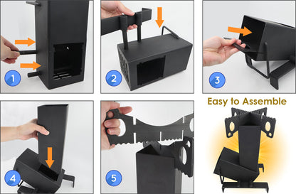 Collapsible Rocket Stove by StarBlue with FREE Carrying Bag - A Portable Wood Burning Camping Stove with Large Fuel Chamber Best for Outdoor Cooking, Camping, Picnic, BBQ, Hunting, Fishing