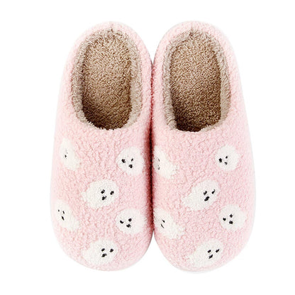 DakinFu Halloween Spooky Slippers for Womens Mens Holiday Comfort Fluffy Plush Indoor House Shoes Spooky Pink 41-42