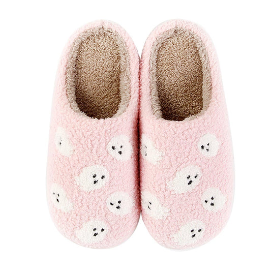 DakinFu Halloween Spooky Slippers for Womens Mens Holiday Comfort Fluffy Plush Indoor House Shoes Spooky Pink 41-42