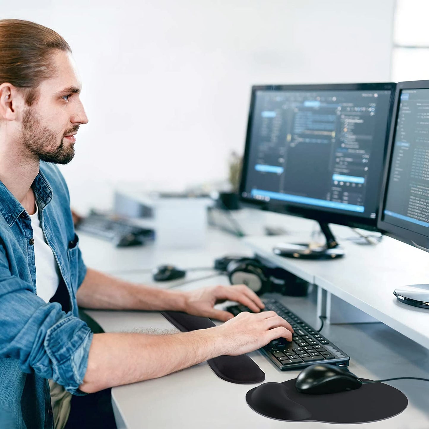 KTRIO Ergonomic Keyboard Wrist Rest, Memory Foam Wrist Rest for Computer Keyboard, Mouse Pad Set for Easy Typing & Pain Relief for Office & Home, Black