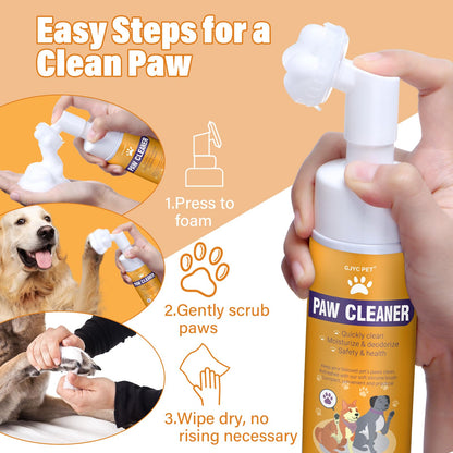 GJYC PET Paw Cleaner for Dogs and Cats,Magic Foam - Clean Paws Rinse Free Foaming Cleanser-Dry Shampoo, Foot Cleaner Brush - with Rose Extract, Odor Control Wash - Good for Puppy